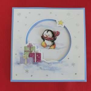 Penguin with Gifts card - flat