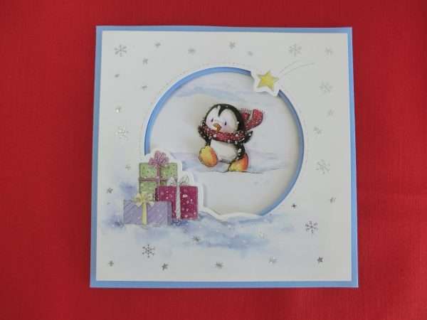 Penguin with Gifts card - flat