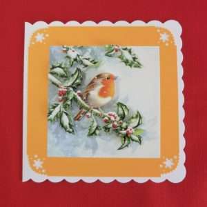 Robin on Holly Branch card - flat