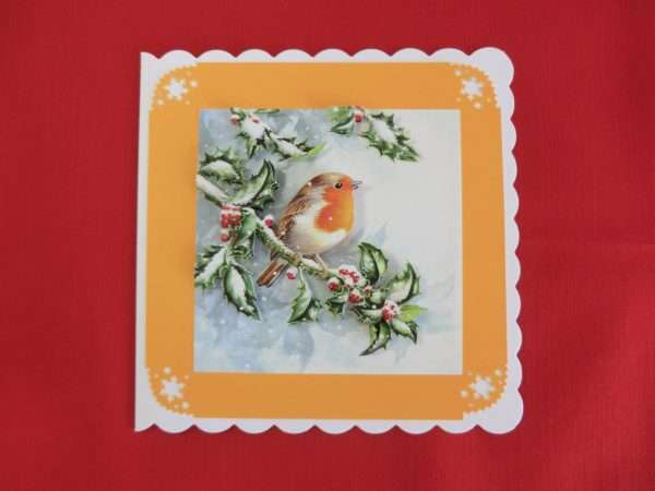 Robin on Holly Branch card - flat