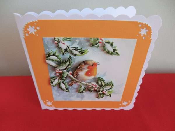 Robin on Holly Branch card - standing