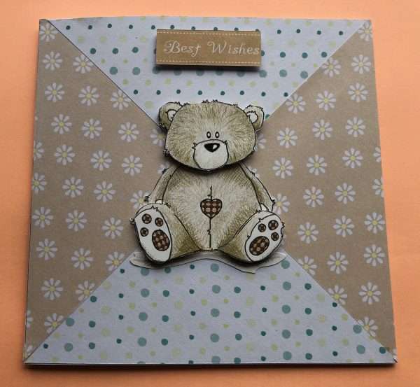 Decoupage teddy with Best Wishes above his head