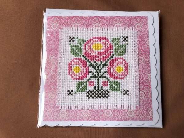 cross stitched art deco flowers card