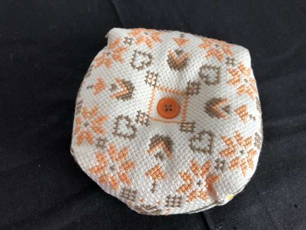 Biscornu pincushion orange/brown pattern