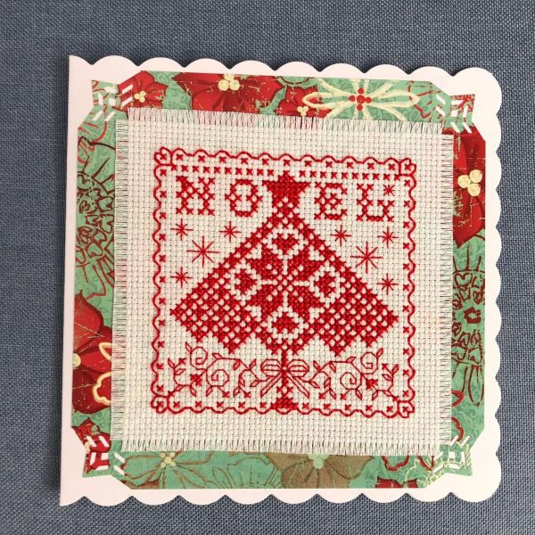 Christmas card in cross stitch with Noel and tree