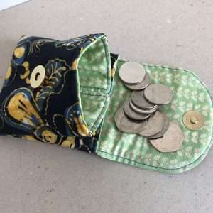 Navy Batik coin purse with contents