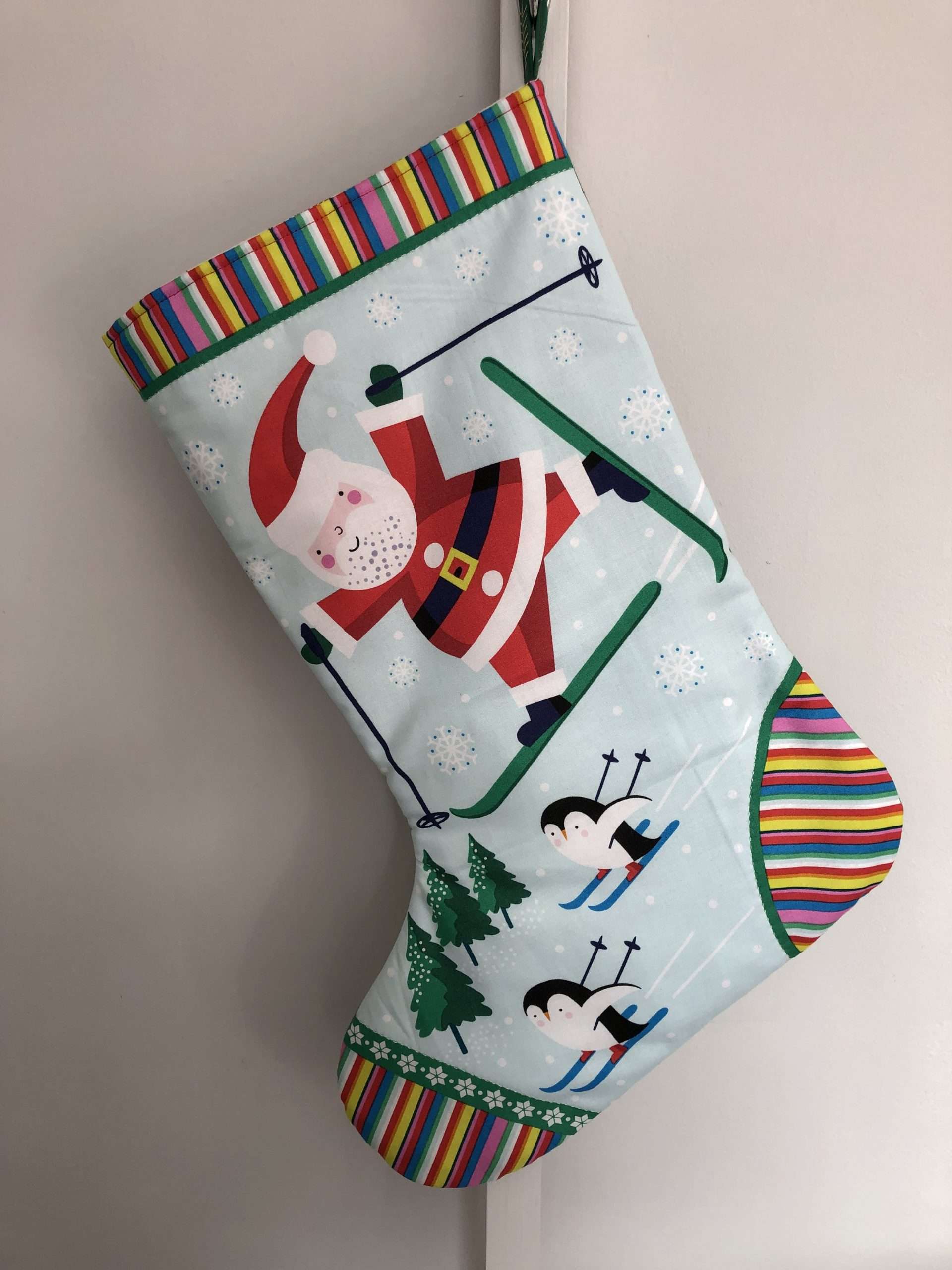 Christmas Stocking - Skiing Santa - Rose Tree Crafts