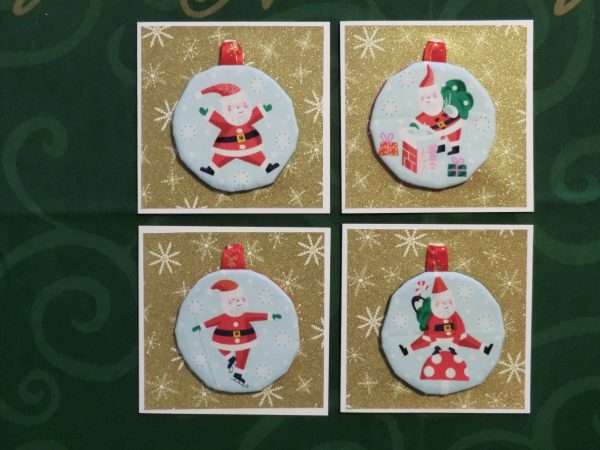 Set of 4 Santa ornament cards