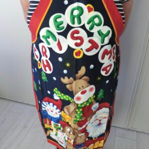 Christmas apron being worn