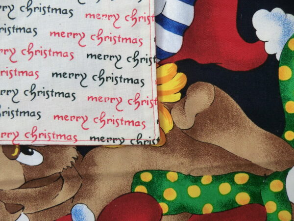 Closeup of backing fabric on Christmas apron