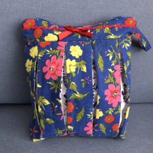 blue floral pleated makeup bag