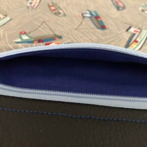 Notebook front pocket showing royal blue lining fabric
