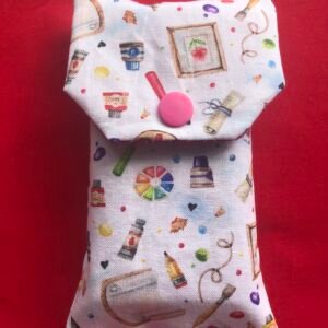 Tissue cover with paints, brushes and pictures fabric