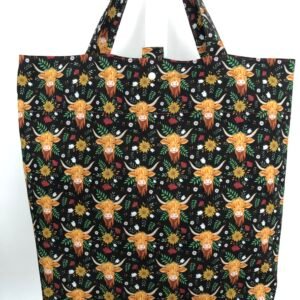 View of back of Highland cow folding bag