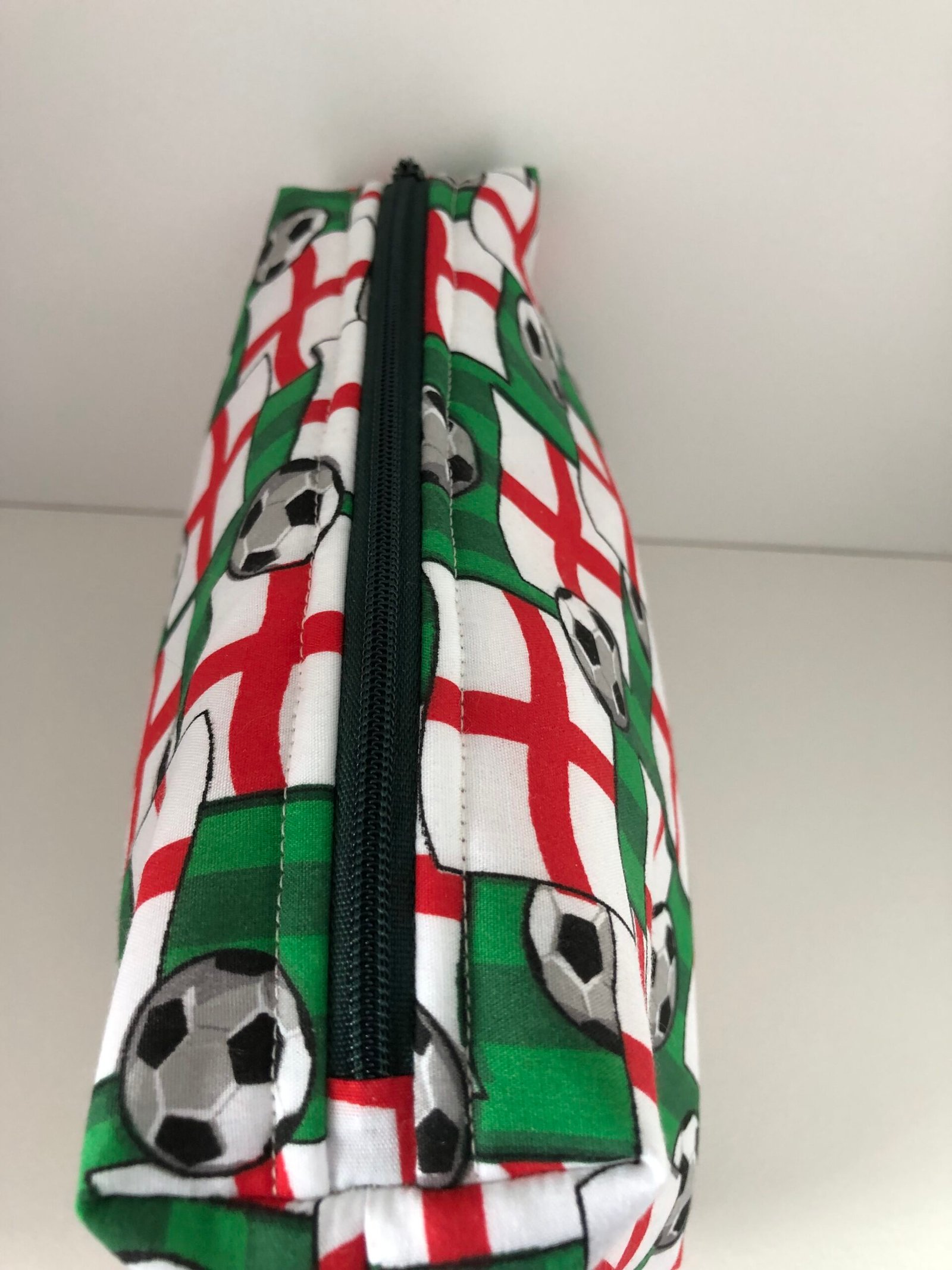 top of England football pouch showing zip closure